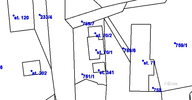 Parcela st. 70/1 v KÚ Bělá u Turnova, Katastrální mapa