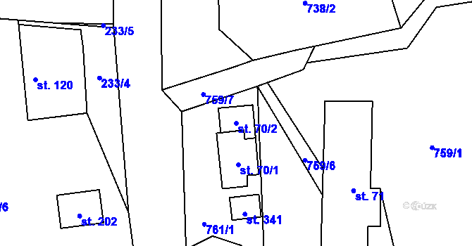 Parcela st. 70/2 v KÚ Bělá u Turnova, Katastrální mapa