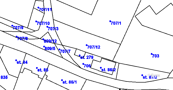 Parcela st. 707/12 v KÚ Bělá u Turnova, Katastrální mapa