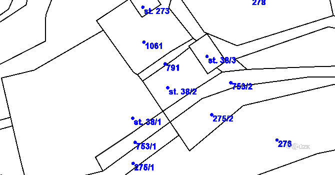 Parcela st. 38/2 v KÚ Sekerkovy Loučky, Katastrální mapa
