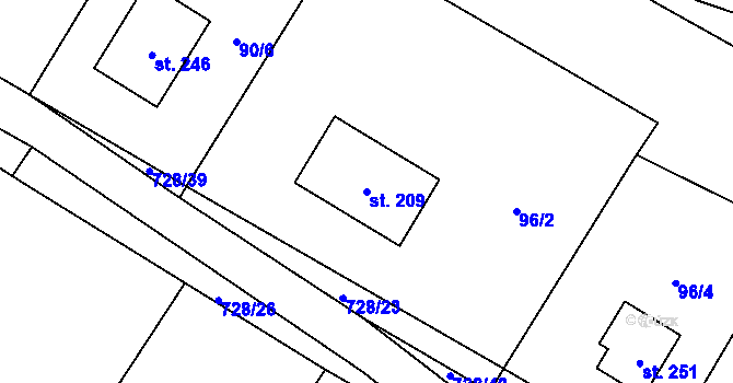 Parcela st. 209 v KÚ Sekerkovy Loučky, Katastrální mapa