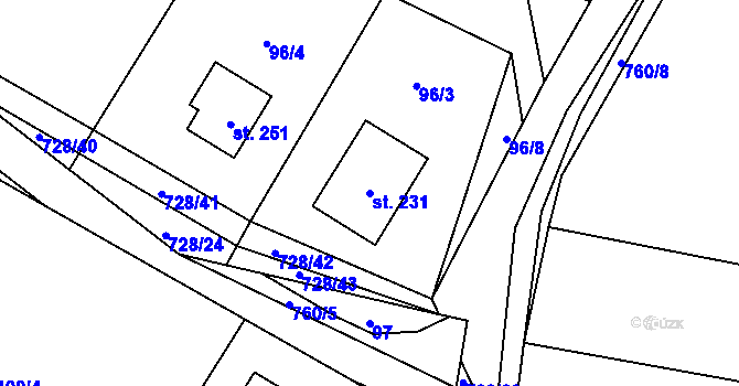 Parcela st. 231 v KÚ Sekerkovy Loučky, Katastrální mapa