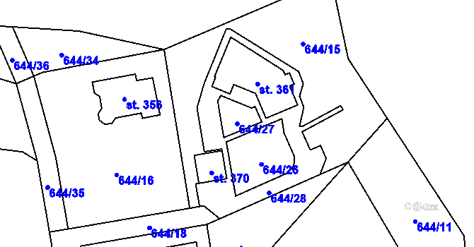 Parcela st. 644/27 v KÚ Sekerkovy Loučky, Katastrální mapa