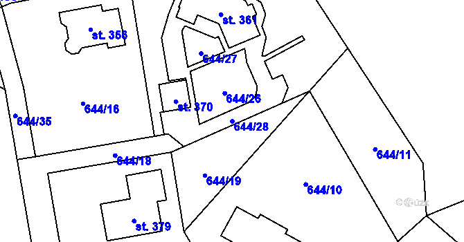 Parcela st. 644/28 v KÚ Sekerkovy Loučky, Katastrální mapa