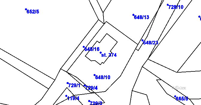Parcela st. 374 v KÚ Sekerkovy Loučky, Katastrální mapa