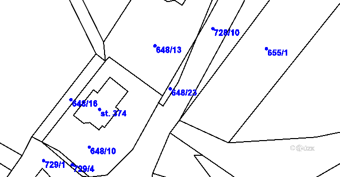Parcela st. 648/23 v KÚ Sekerkovy Loučky, Katastrální mapa