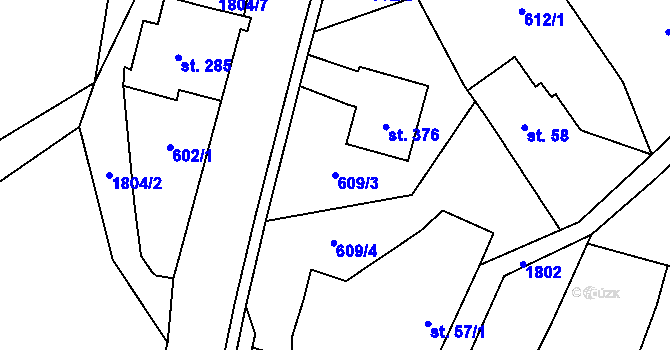 Parcela st. 609/3 v KÚ Vesec pod Kozákovem, Katastrální mapa