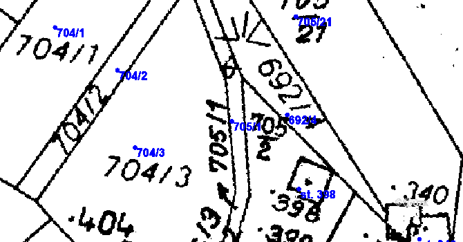 Parcela st. 705/1 v KÚ Vesec pod Kozákovem, Katastrální mapa