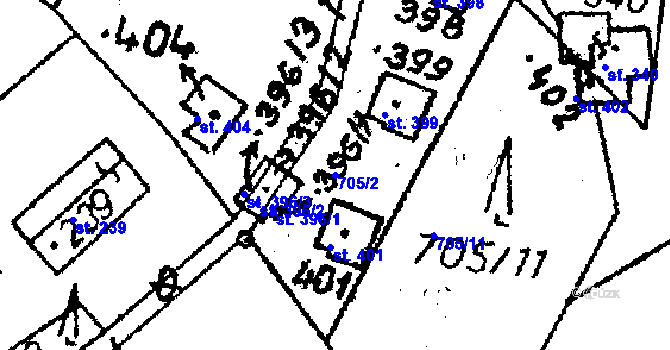 Parcela st. 705/2 v KÚ Vesec pod Kozákovem, Katastrální mapa
