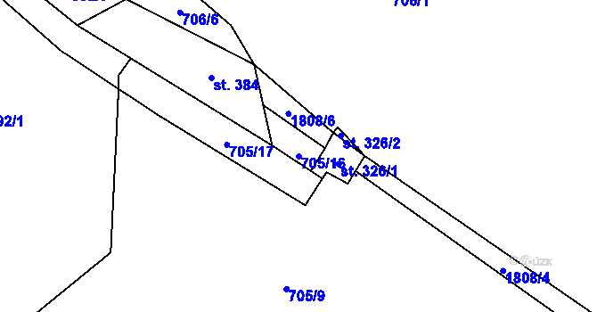 Parcela st. 705/16 v KÚ Vesec pod Kozákovem, Katastrální mapa