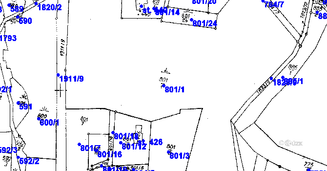 Parcela st. 801/1 v KÚ Vesec pod Kozákovem, Katastrální mapa