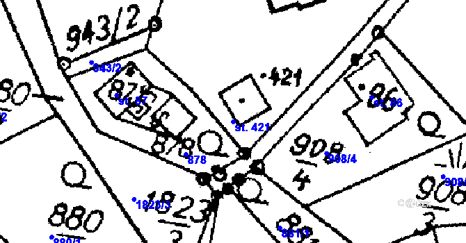 Parcela st. 421 v KÚ Vesec pod Kozákovem, Katastrální mapa