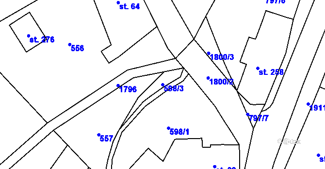 Parcela st. 598/3 v KÚ Vesec pod Kozákovem, Katastrální mapa
