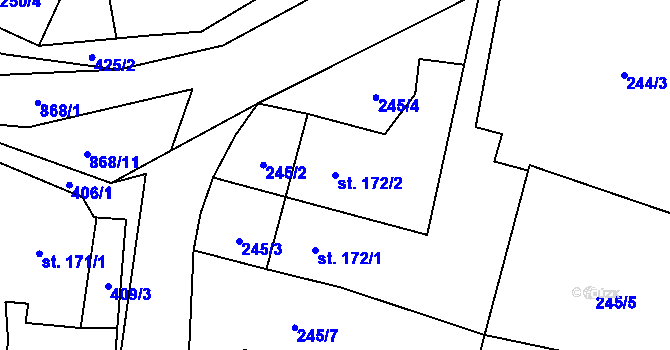 Parcela st. 172/2 v KÚ Mirovice, Katastrální mapa