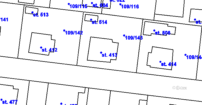 Parcela st. 413 v KÚ Mirovice, Katastrální mapa