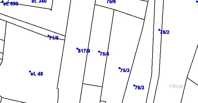 Parcela st. 75/4 v KÚ Mirovice, Katastrální mapa