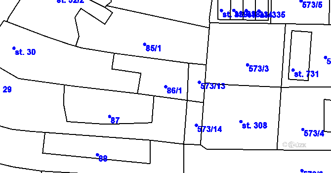 Parcela st. 86/1 v KÚ Mirovice, Katastrální mapa