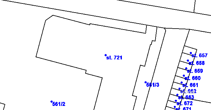Parcela st. 721 v KÚ Mirovice, Katastrální mapa