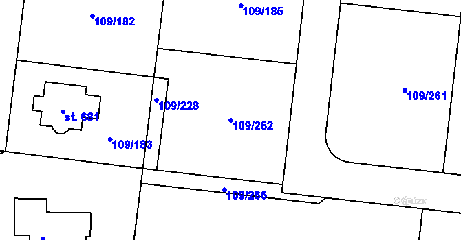 Parcela st. 109/262 v KÚ Mirovice, Katastrální mapa