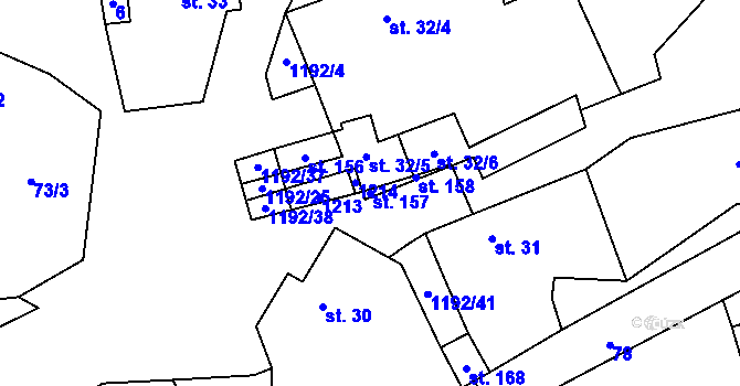 Parcela st. 157 v KÚ Bartoušov, Katastrální mapa