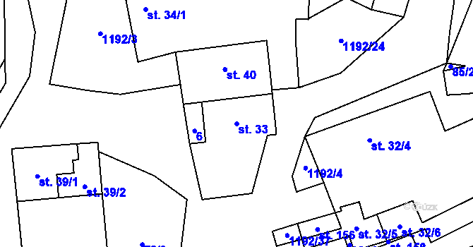 Parcela st. 33 v KÚ Bartoušov, Katastrální mapa