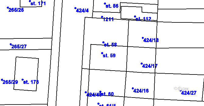 Parcela st. 59 v KÚ Bartoušov, Katastrální mapa