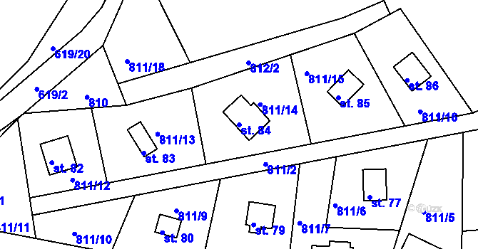 Parcela st. 84 v KÚ Bartoušov, Katastrální mapa