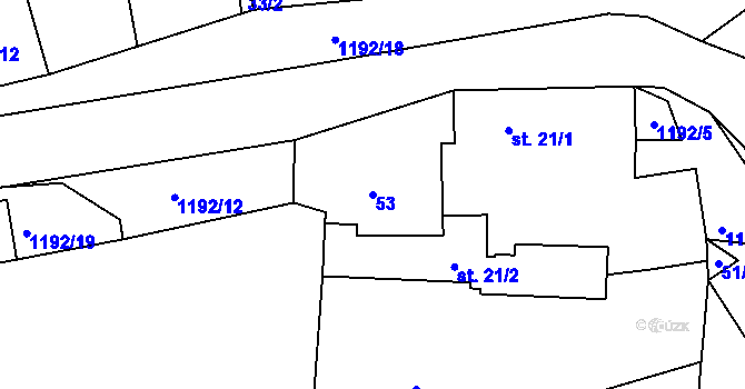 Parcela st. 53 v KÚ Bartoušov, Katastrální mapa