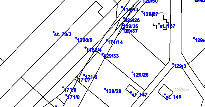Parcela st. 129/33 v KÚ Bartoušov, Katastrální mapa