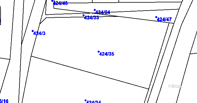 Parcela st. 424/35 v KÚ Bartoušov, Katastrální mapa