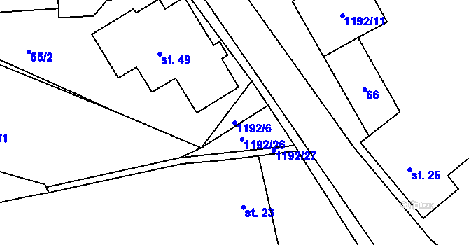 Parcela st. 1192/6 v KÚ Bartoušov, Katastrální mapa