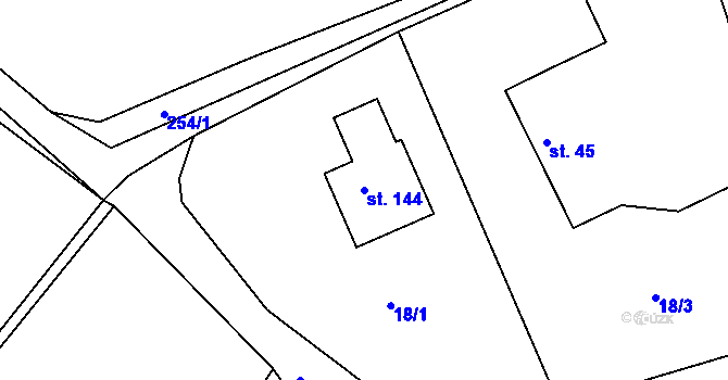 Parcela st. 144 v KÚ Bartoušov, Katastrální mapa