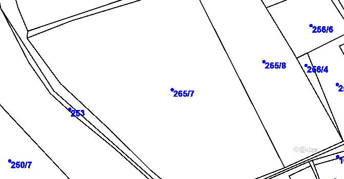 Parcela st. 265/7 v KÚ Bartoušov, Katastrální mapa