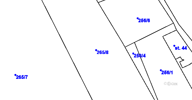 Parcela st. 265/8 v KÚ Bartoušov, Katastrální mapa