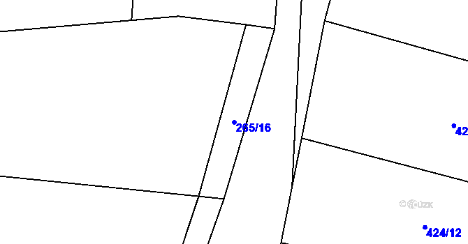 Parcela st. 265/16 v KÚ Bartoušov, Katastrální mapa