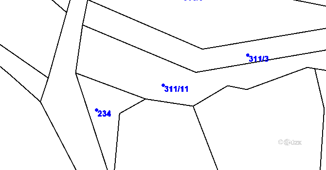 Parcela st. 311/11 v KÚ Bartoušov, Katastrální mapa