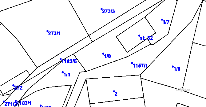 Parcela st. 1/8 v KÚ Bartoušov, Katastrální mapa