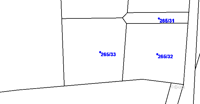 Parcela st. 265/33 v KÚ Bartoušov, Katastrální mapa