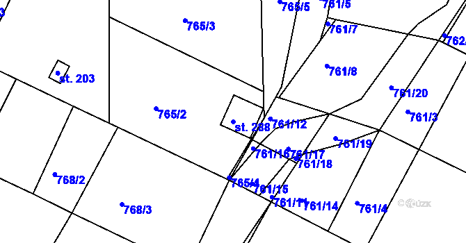 Parcela st. 288 v KÚ Mírovka, Katastrální mapa