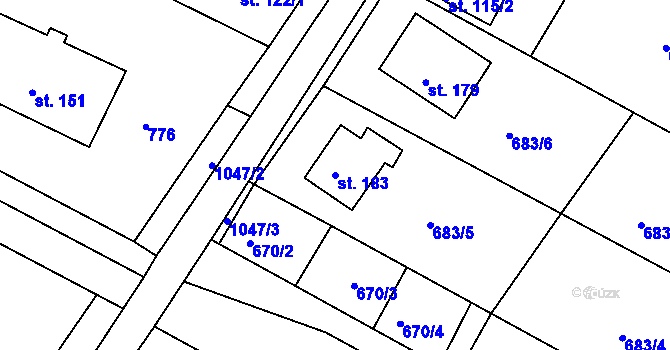 Parcela st. 183 v KÚ Mírovka, Katastrální mapa