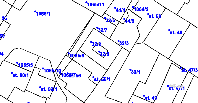 Parcela st. 32/5 v KÚ Mírovka, Katastrální mapa
