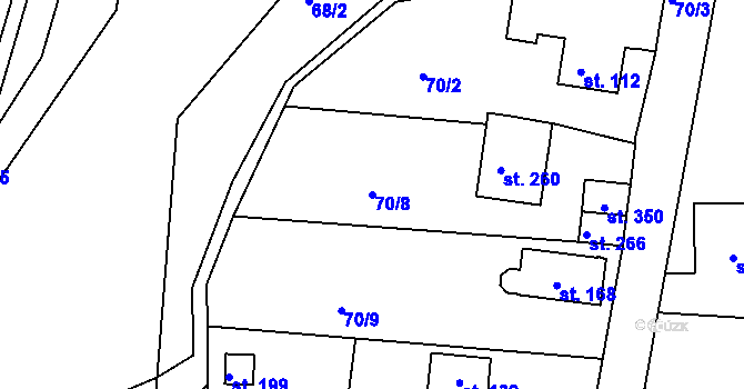 Parcela st. 70/8 v KÚ Mírovka, Katastrální mapa