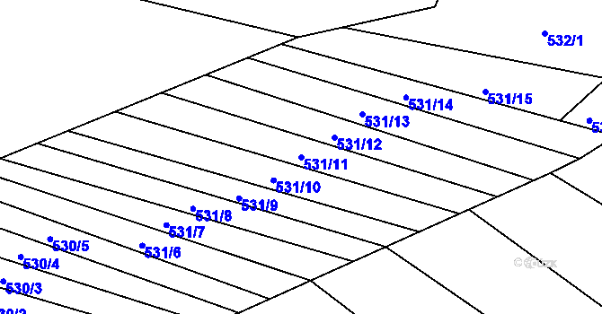 Parcela st. 531/11 v KÚ Mírovka, Katastrální mapa