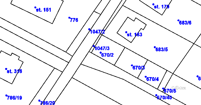 Parcela st. 670/2 v KÚ Mírovka, Katastrální mapa
