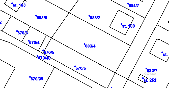 Parcela st. 683/4 v KÚ Mírovka, Katastrální mapa