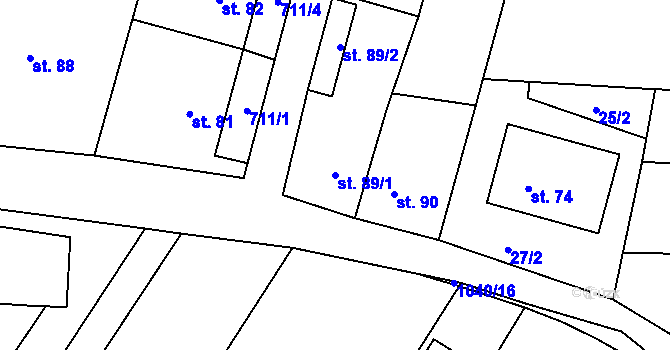 Parcela st. 89/1 v KÚ Mírovka, Katastrální mapa