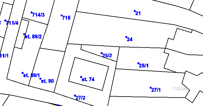 Parcela st. 25/2 v KÚ Mírovka, Katastrální mapa