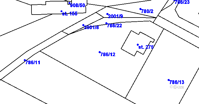 Parcela st. 786/12 v KÚ Mírovka, Katastrální mapa