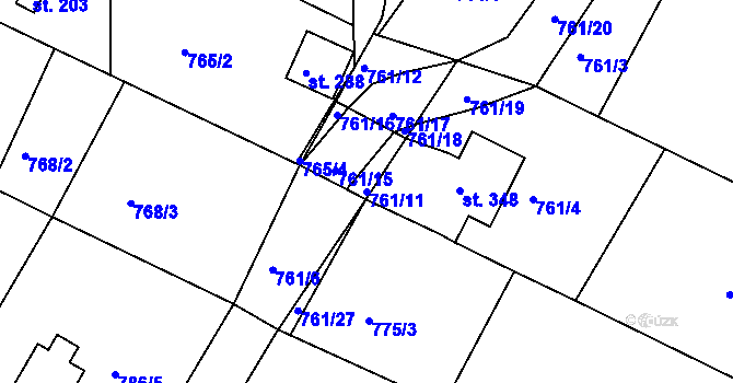 Parcela st. 761/11 v KÚ Mírovka, Katastrální mapa