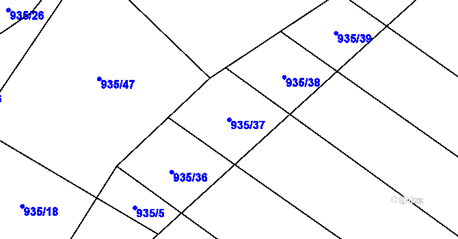 Parcela st. 935/37 v KÚ Mírovka, Katastrální mapa